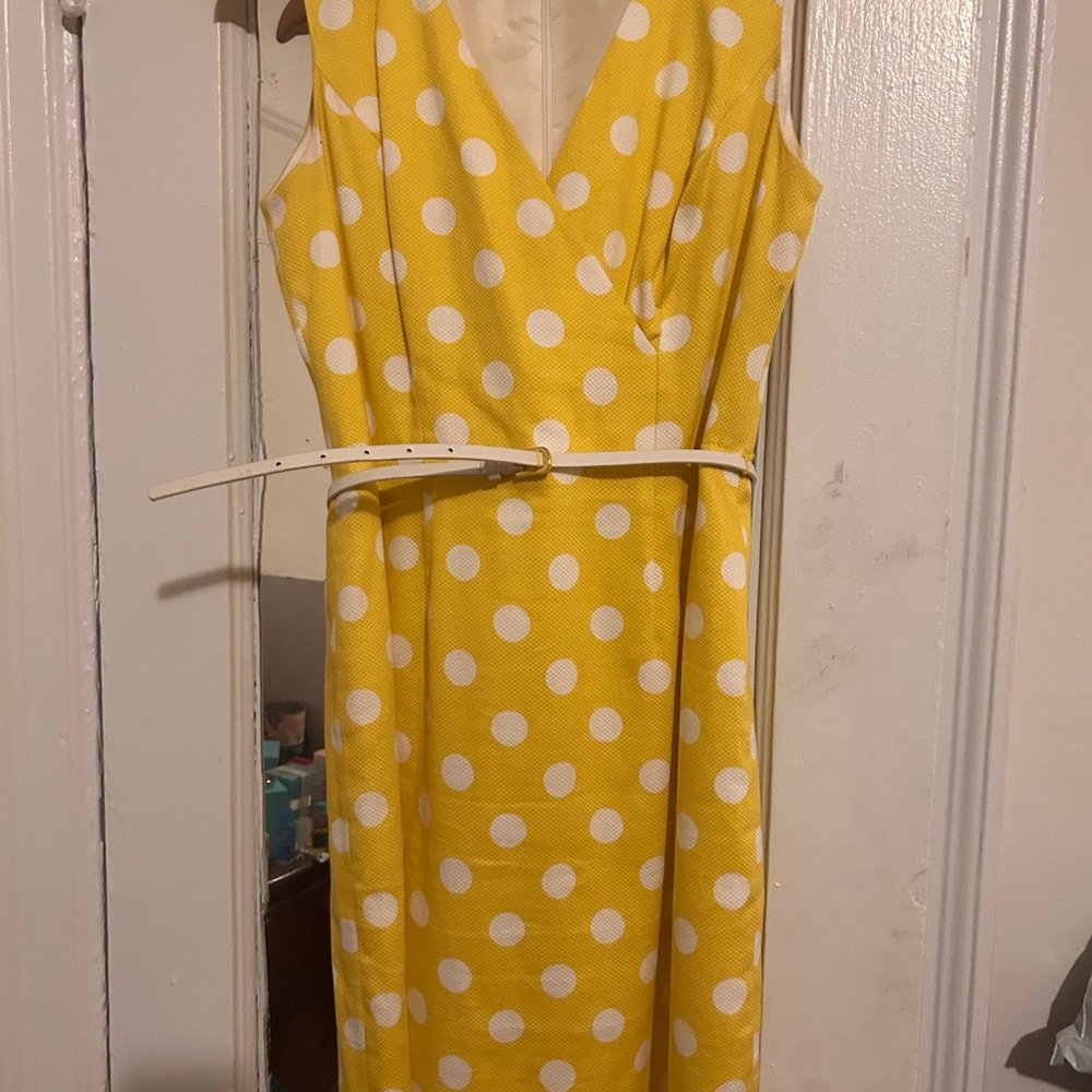 Evan Picone Yellow Polka Dot Midi Dress